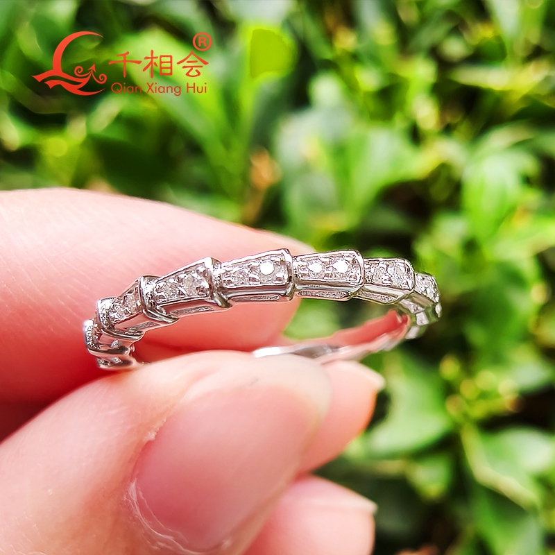 Moissanite Ring - Snake shape 2mm width Sterling 925