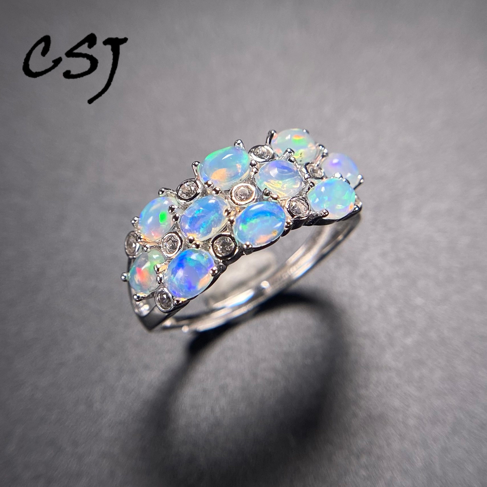 Birthstone Ring Set - Elegant Natural White Opal Rings Sterling
