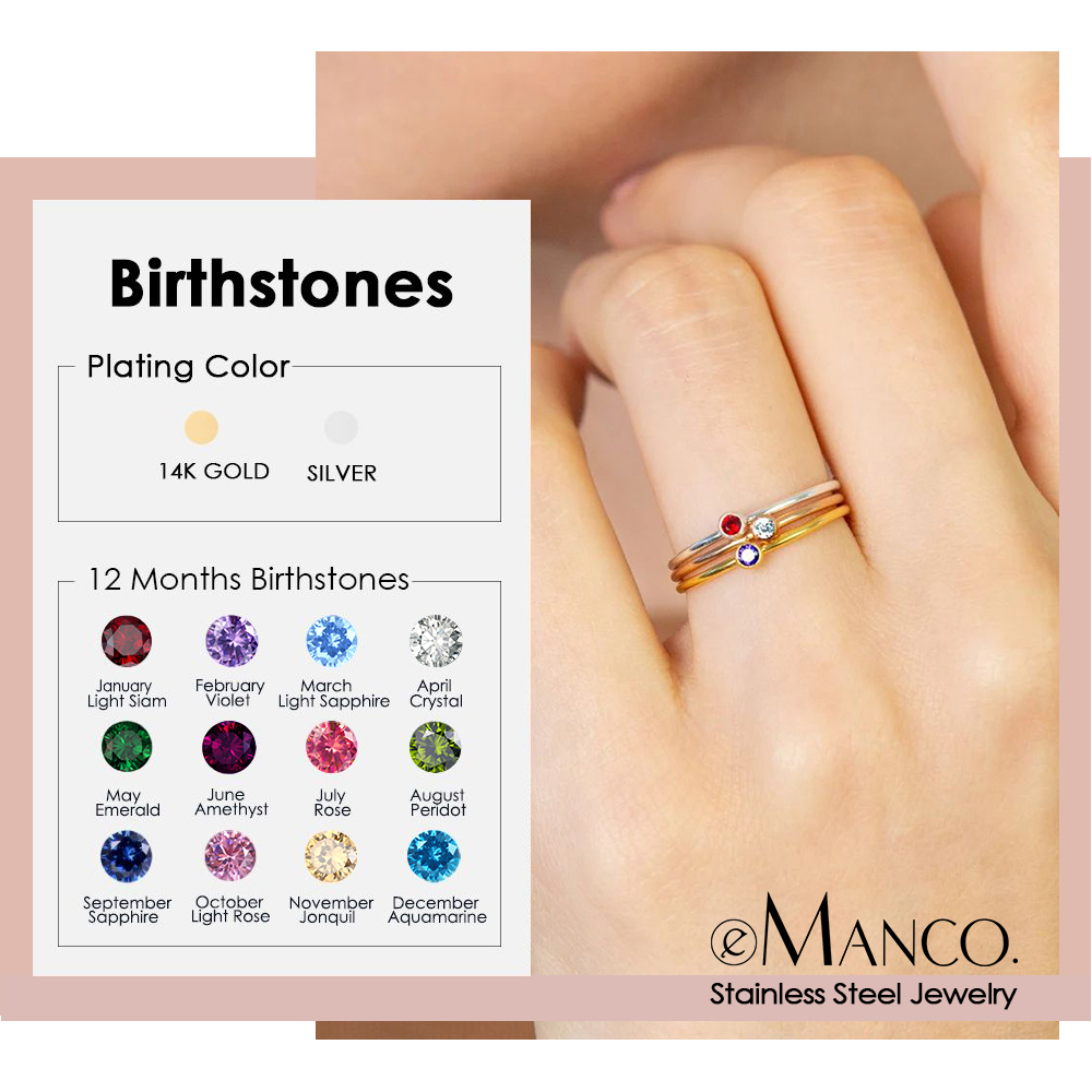 EMANCO Stainless Steel Birthst - Birthstone Ring Set recension och pris