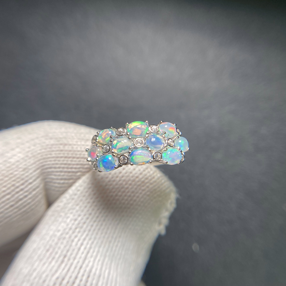 Elegant Natural White Opal Rin - Birthstone Ring Set recension och pris