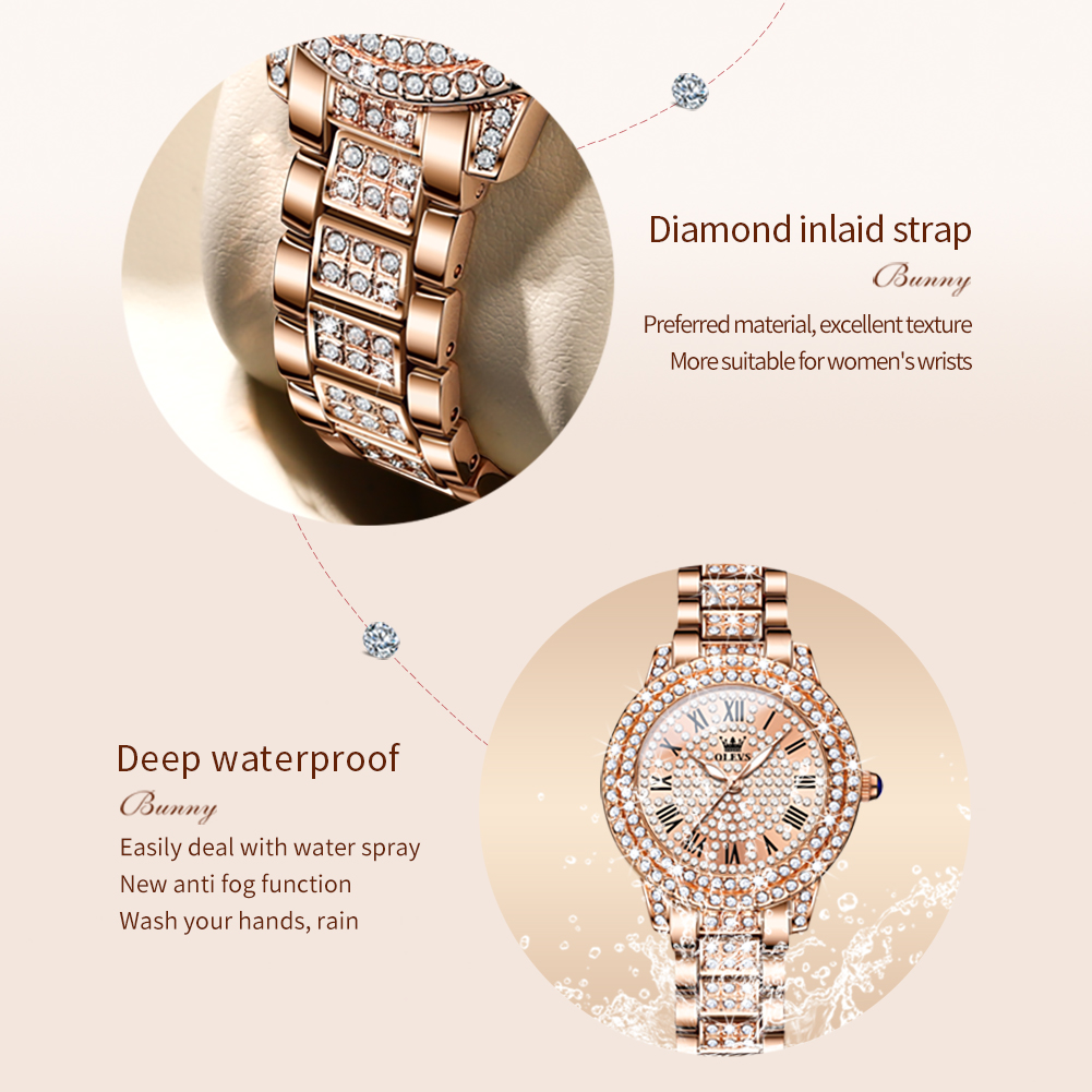 OLEVS 9943 Luxury All Diamond  - Jewelry Watches Gold recension och pris